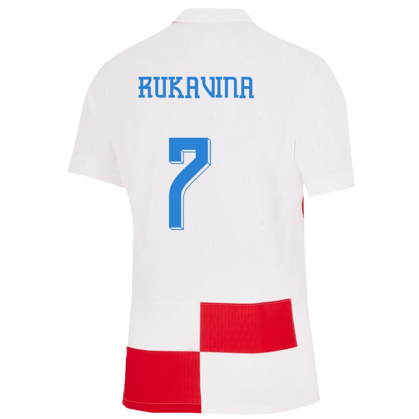 Niño Fútbol Camiseta Croacia Gabriel Rukavina #7 Blanco Rojo 1ª Equipación 24-26 Argentina