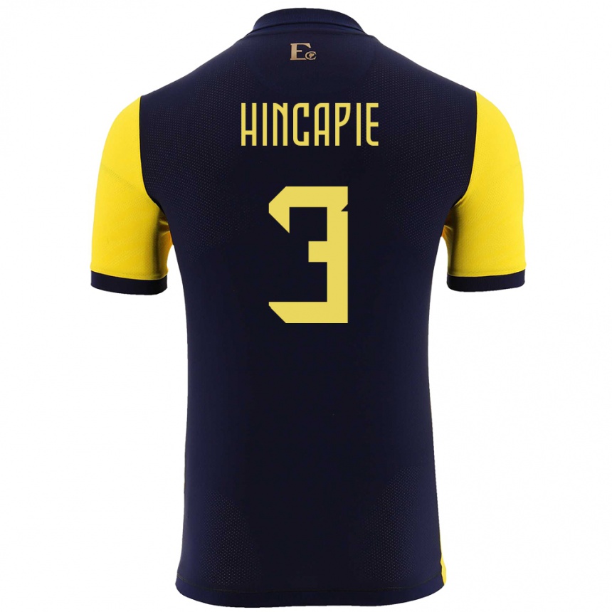 Niño Fútbol Camiseta Ecuador Piero Hincapie #3 Amarillo 1ª Equipación 24-26 Argentina