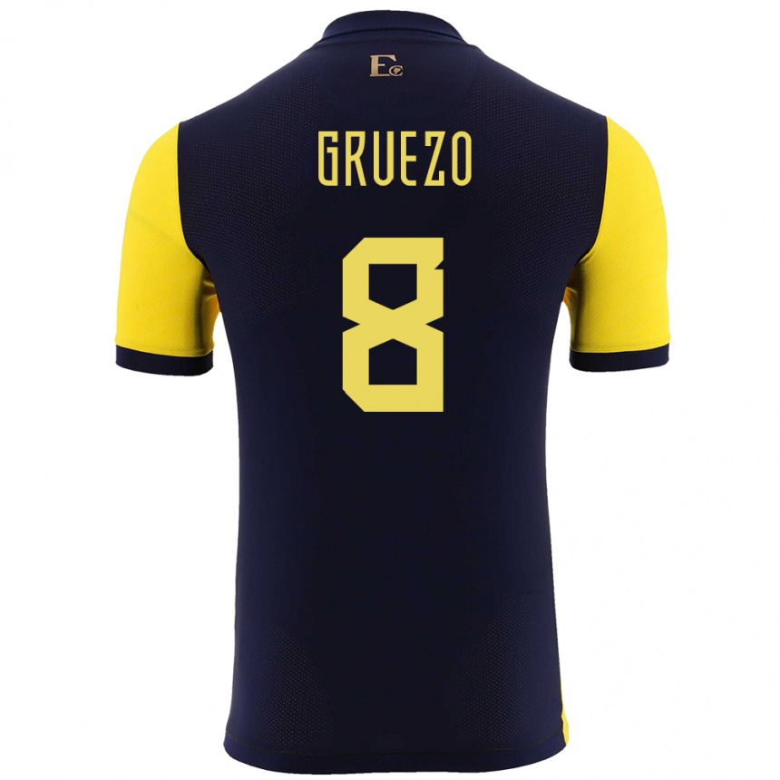 Niño Fútbol Camiseta Ecuador Carlos Gruezo #8 Amarillo 1ª Equipación 24-26 Argentina