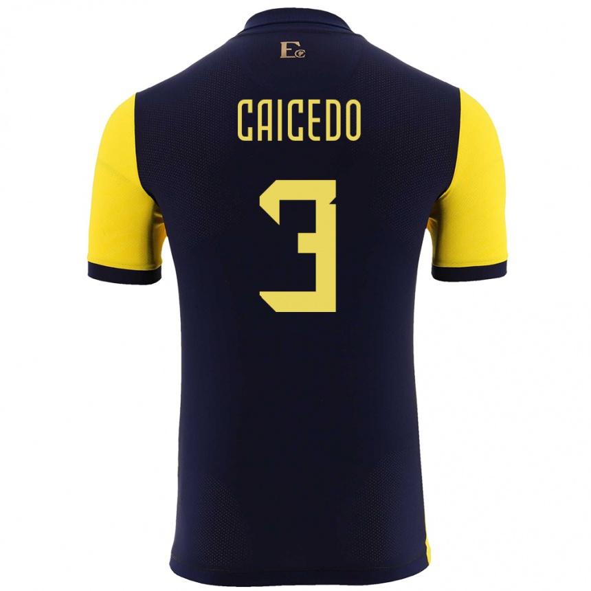 Niño Fútbol Camiseta Ecuador Jessy Caicedo #3 Amarillo 1ª Equipación 24-26 Argentina