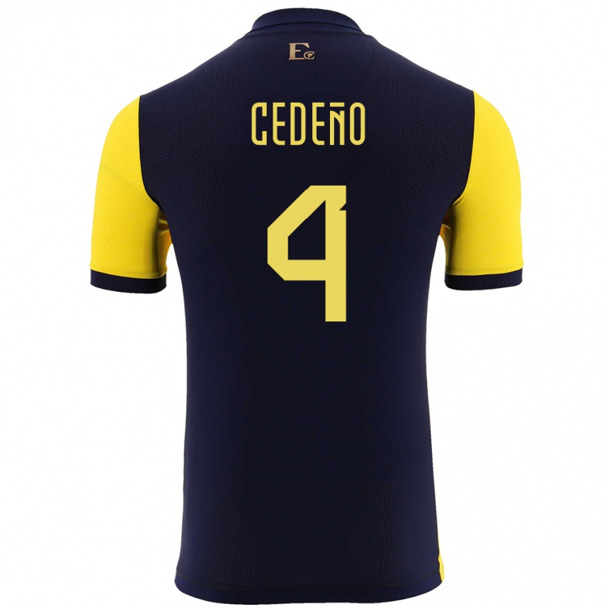 Niño Fútbol Camiseta Ecuador Stefany Cedeno #4 Amarillo 1ª Equipación 24-26 Argentina