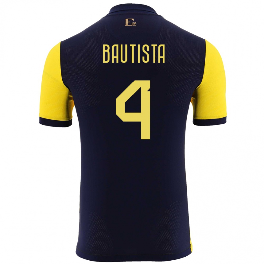 Niño Fútbol Camiseta Ecuador Davis Bautista #4 Amarillo 1ª Equipación 24-26 Argentina