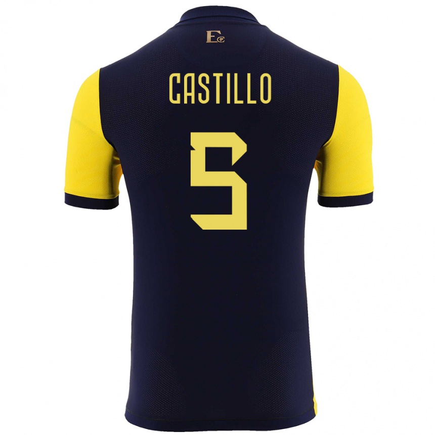 Niño Fútbol Camiseta Ecuador Denil Castillo #5 Amarillo 1ª Equipación 24-26 Argentina