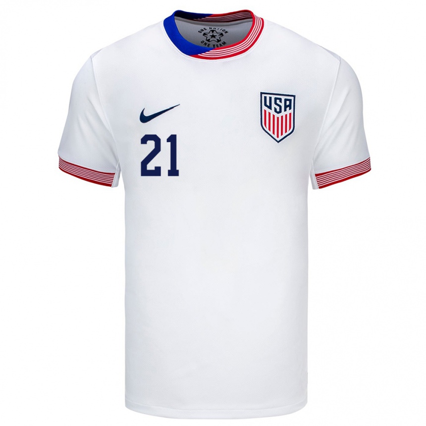 Niño Fútbol Camiseta Estados Unidos Timothy Weah #21 Blanco 1ª Equipación 24-26 Argentina