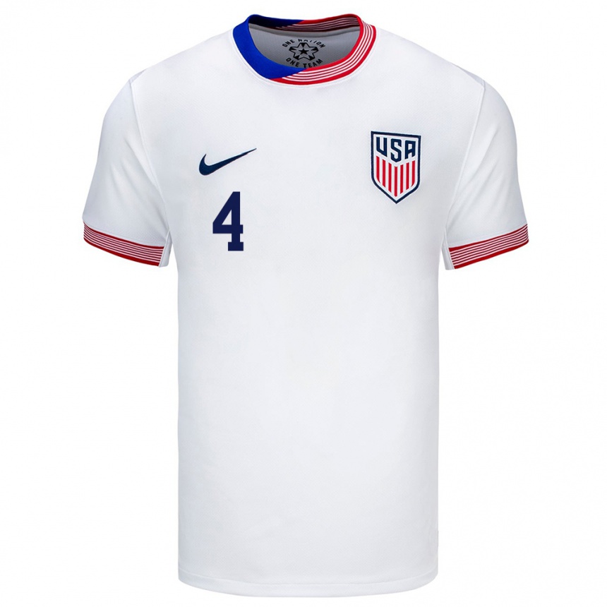 Niño Fútbol Camiseta Estados Unidos Tyler Adams #4 Blanco 1ª Equipación 24-26 Argentina