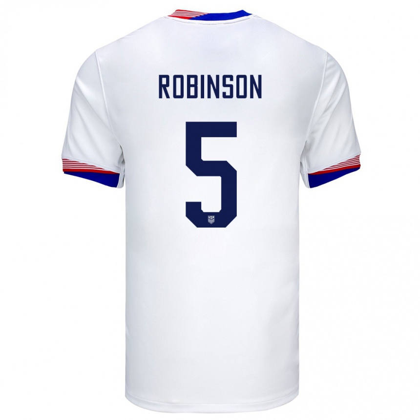 Niño Fútbol Camiseta Estados Unidos Antonee Robinson #5 Blanco 1ª Equipación 24-26 Argentina