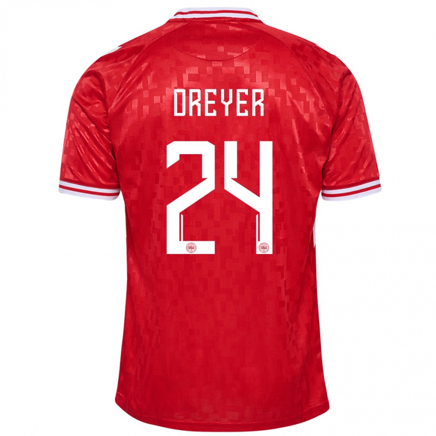 Niño Fútbol Camiseta Dinamarca Anders Dreyer #24 Rojo 1ª Equipación 24-26 Argentina