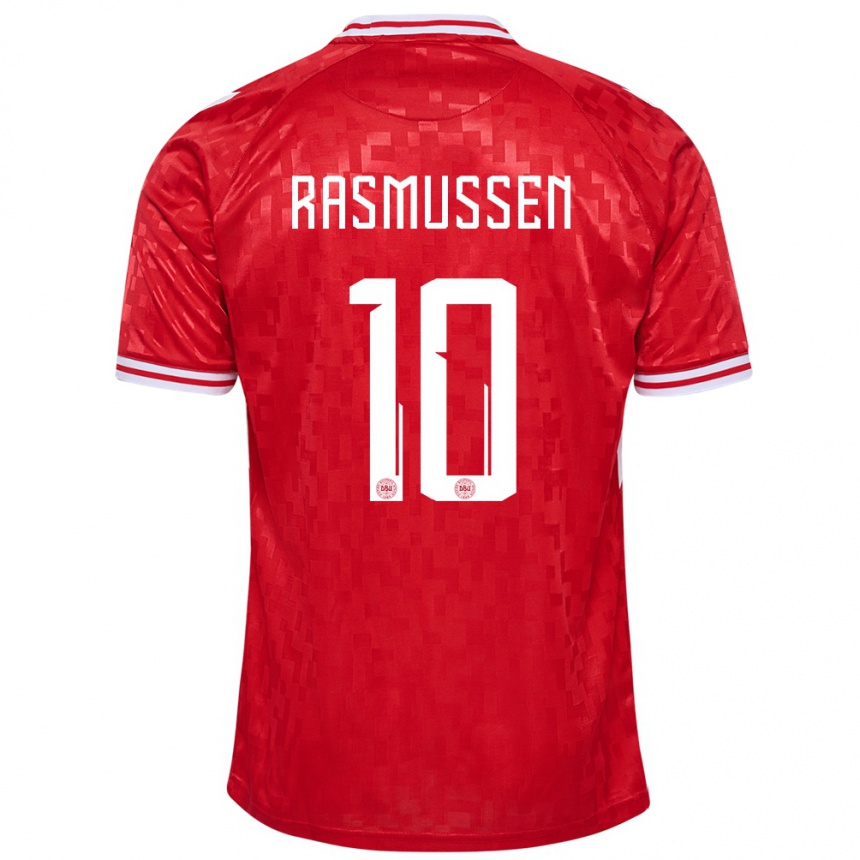 Niño Fútbol Camiseta Dinamarca Christian Rasmussen #10 Rojo 1ª Equipación 24-26 Argentina