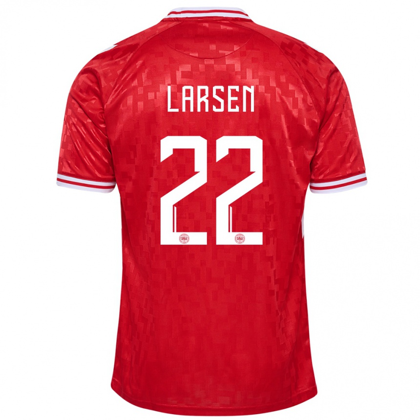 Niño Fútbol Camiseta Dinamarca Kathrine Larsen #22 Rojo 1ª Equipación 24-26 Argentina