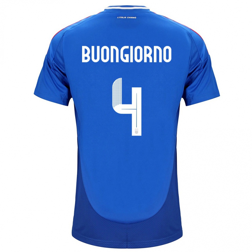 Niño Fútbol Camiseta Italia Alessandro Buongiorno #4 Azul 1ª Equipación 24-26 Argentina