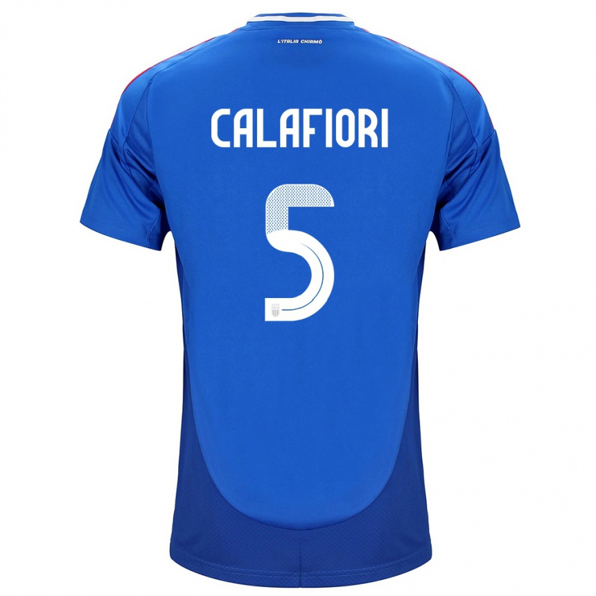 Niño Fútbol Camiseta Italia Riccardo Calafiori #5 Azul 1ª Equipación 24-26 Argentina