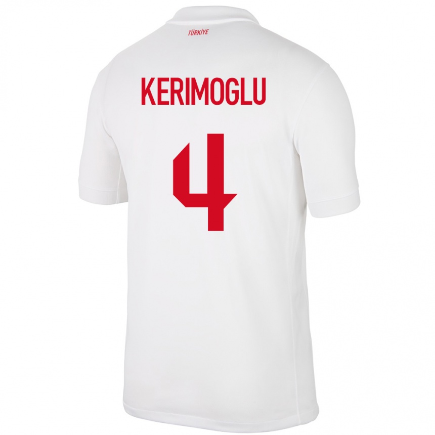 Niño Fútbol Camiseta Turquía Zeynap Kerimoğlu #4 Blanco 1ª Equipación 24-26 Argentina