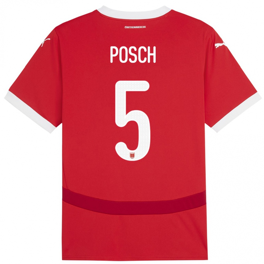 Niño Fútbol Camiseta Austria Stefan Posch #5 Rojo 1ª Equipación 24-26 Argentina