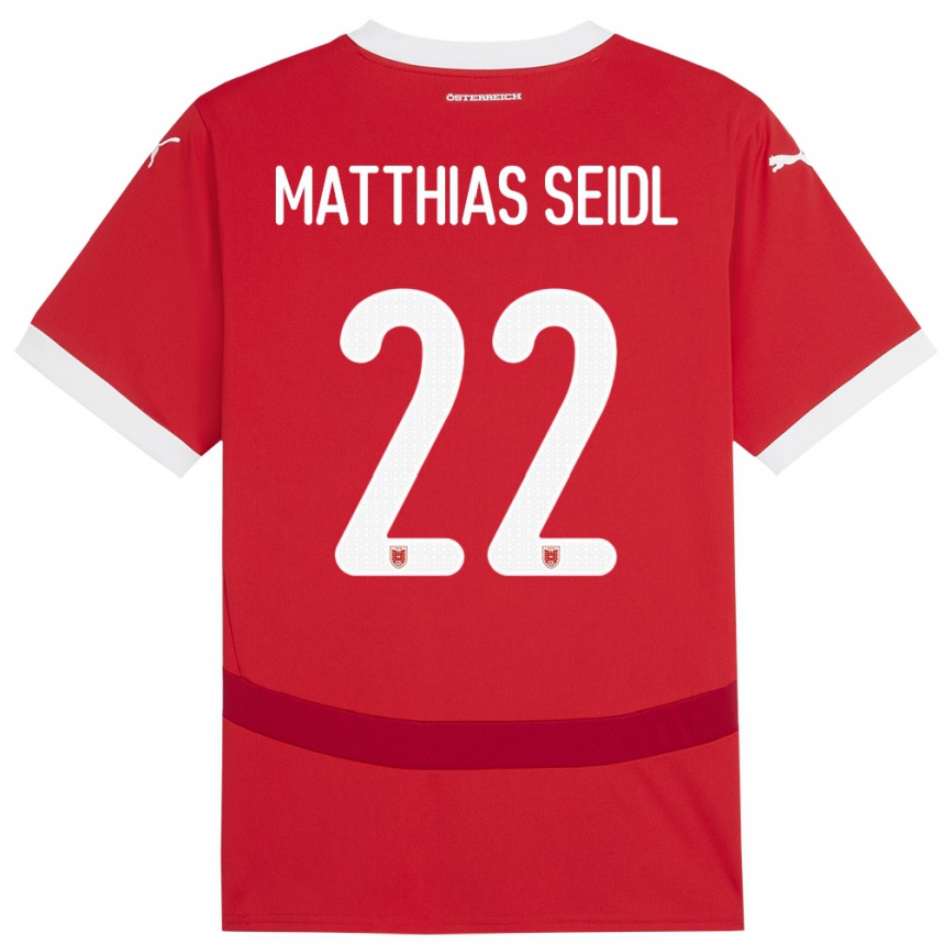 Niño Fútbol Camiseta Austria Matthias Seidl #22 Rojo 1ª Equipación 24-26 Argentina