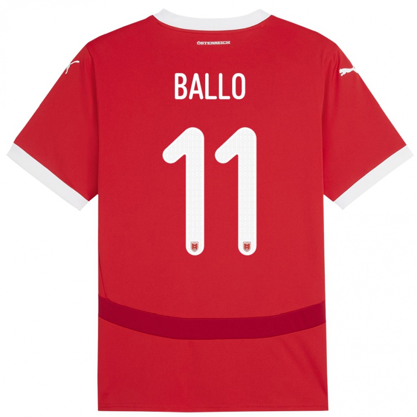 Niño Fútbol Camiseta Austria Thierno Ballo #11 Rojo 1ª Equipación 24-26 Argentina