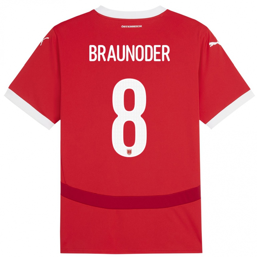 Niño Fútbol Camiseta Austria Matthias Braunöder #8 Rojo 1ª Equipación 24-26 Argentina