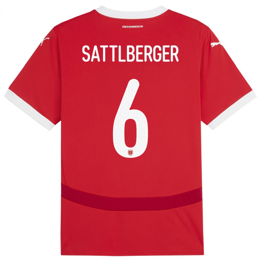 Niño Fútbol Camiseta Austria Nikolas Sattlberger #6 Rojo 1ª Equipación 24-26 Argentina