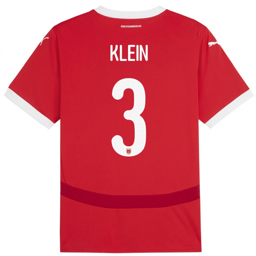 Niño Fútbol Camiseta Austria Jennifer Klein #3 Rojo 1ª Equipación 24-26 Argentina