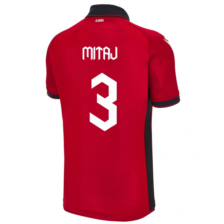 Niño Fútbol Camiseta Albania Mario Mitaj #3 Rojo 1ª Equipación 24-26 Argentina