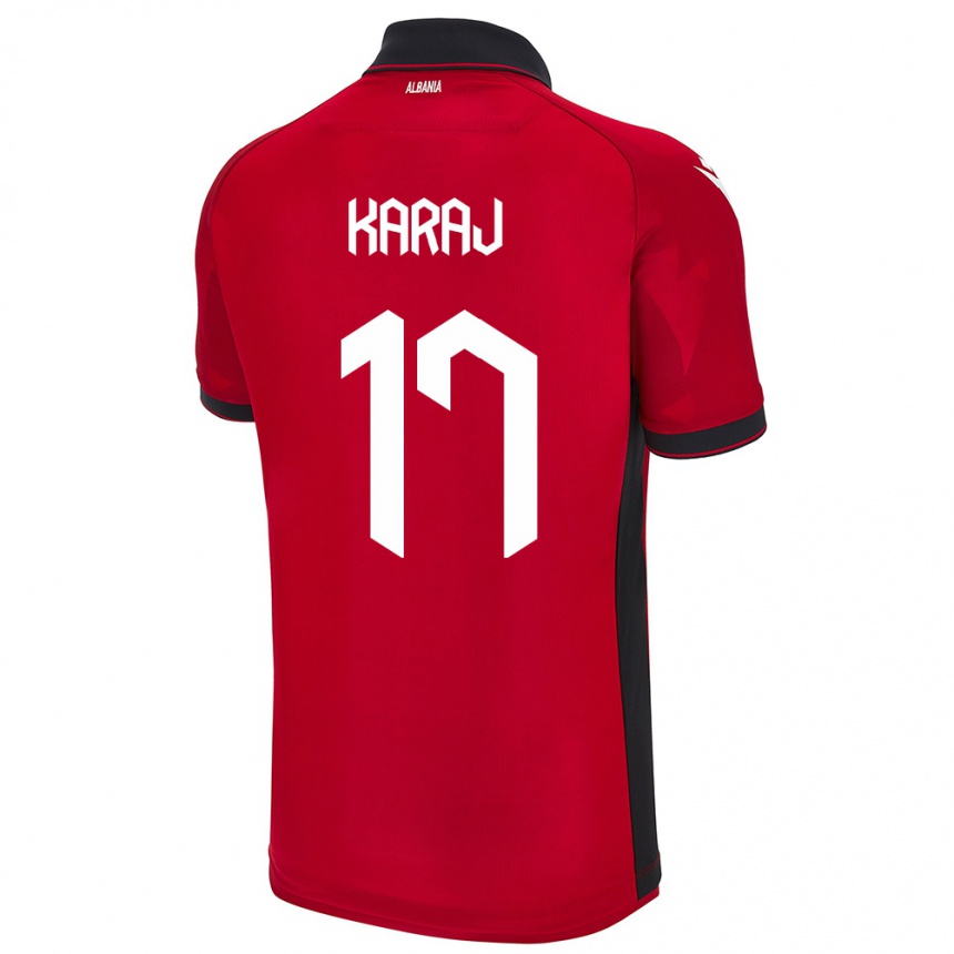 Niño Fútbol Camiseta Albania Eraldo Karaj #17 Rojo 1ª Equipación 24-26 Argentina