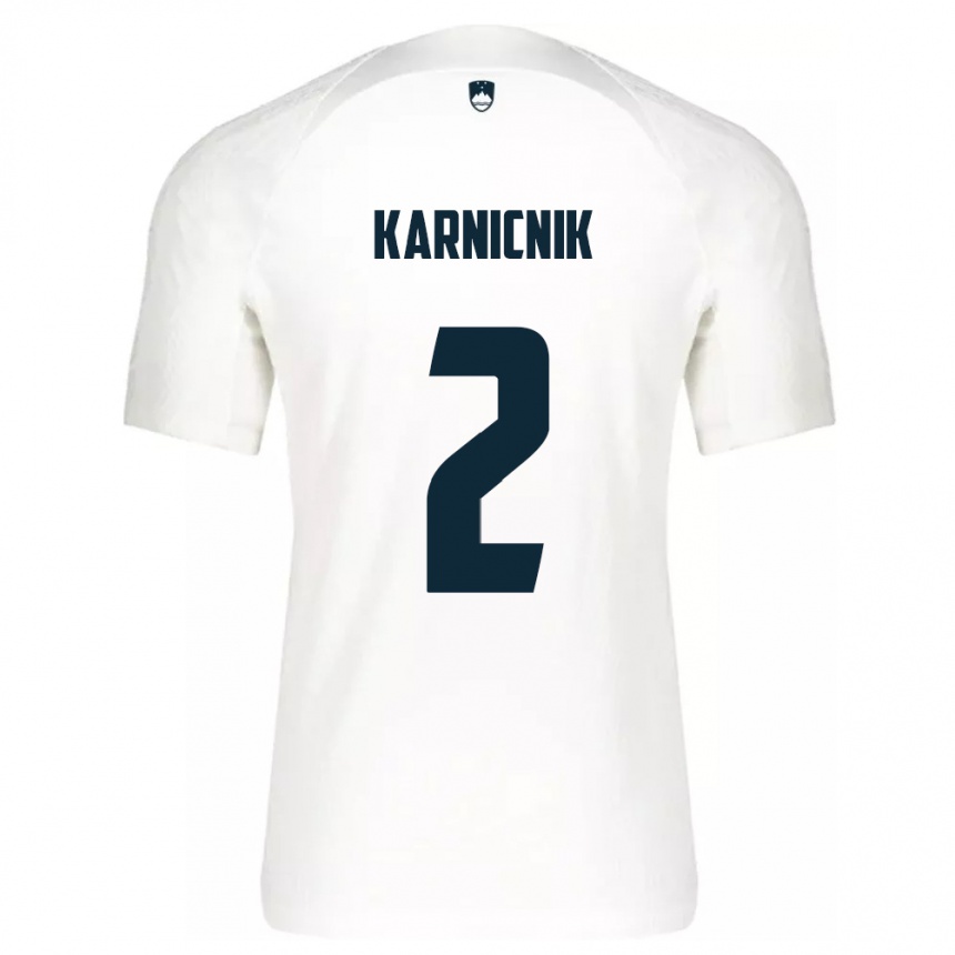 Niño Fútbol Camiseta Eslovenia Zan Karnicnik #2 Blanco 1ª Equipación 24-26 Argentina