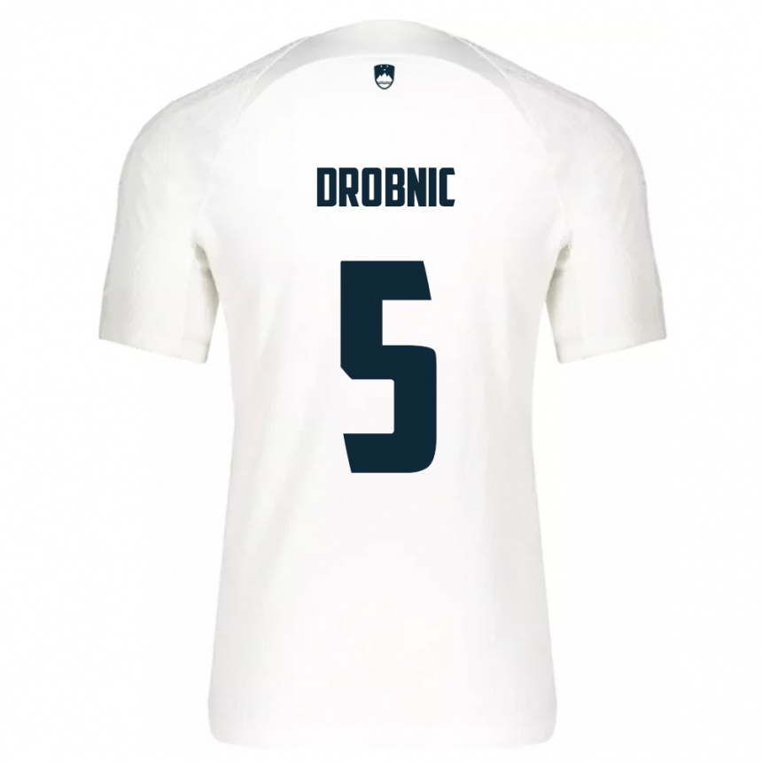 Niño Fútbol Camiseta Eslovenia Dominik Drobnic #5 Blanco 1ª Equipación 24-26 Argentina