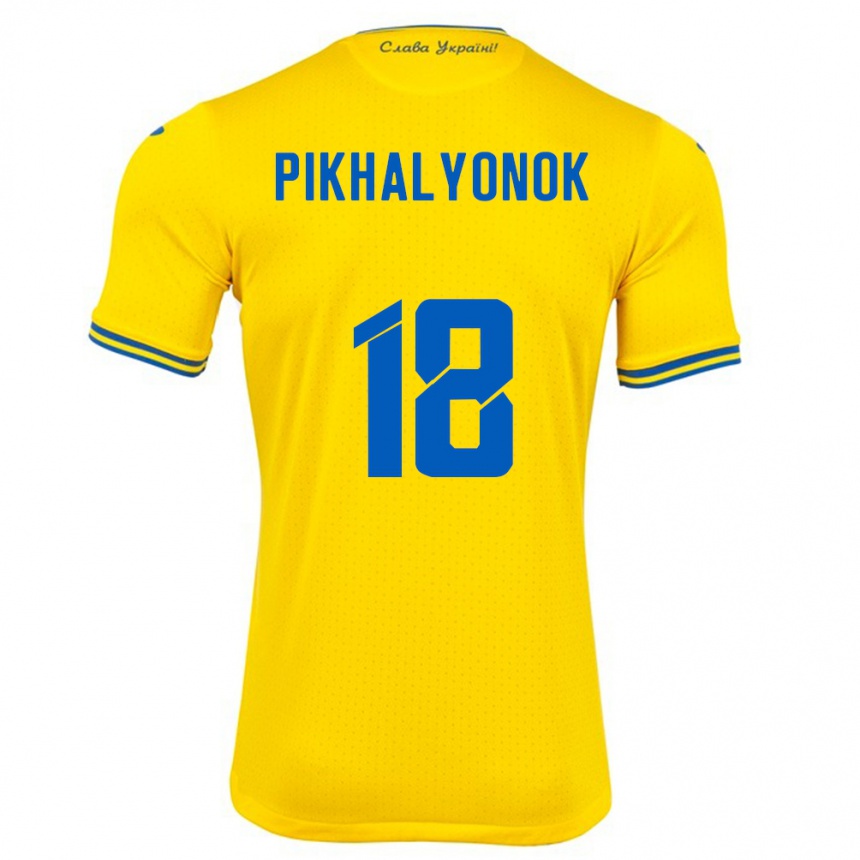 Niño Fútbol Camiseta Ucrania Oleksandr Pikhalyonok #18 Amarillo 1ª Equipación 24-26 Argentina