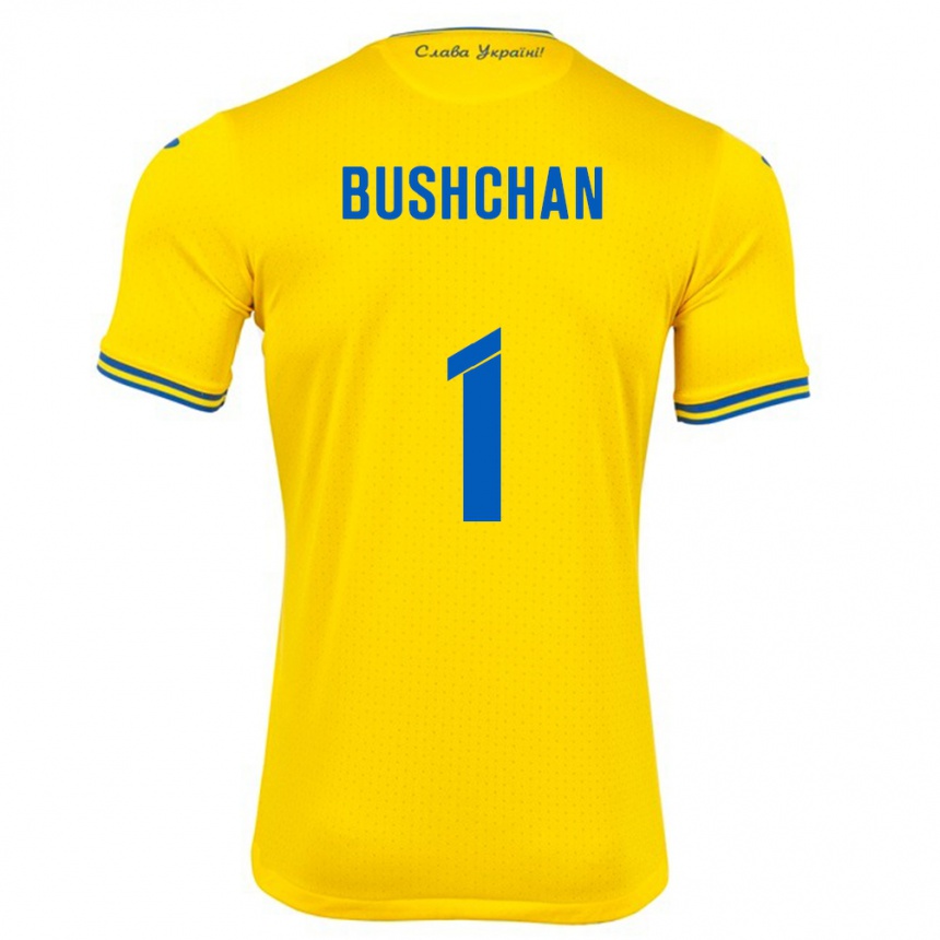 Niño Fútbol Camiseta Ucrania Georgiy Bushchan #1 Amarillo 1ª Equipación 24-26 Argentina