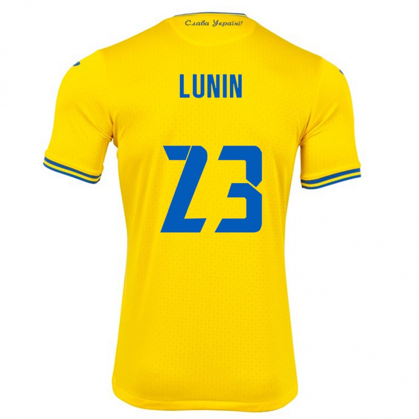 Niño Fútbol Camiseta Ucrania Andriy Lunin #23 Amarillo 1ª Equipación 24-26 Argentina