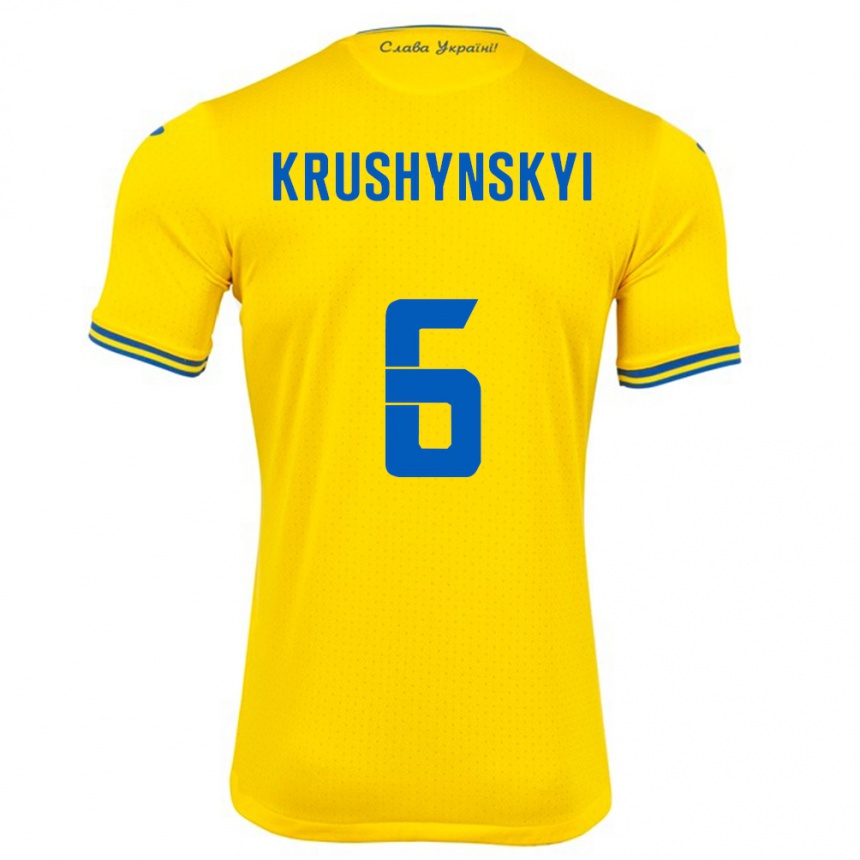 Niño Fútbol Camiseta Ucrania Borys Krushynskyi #6 Amarillo 1ª Equipación 24-26 Argentina