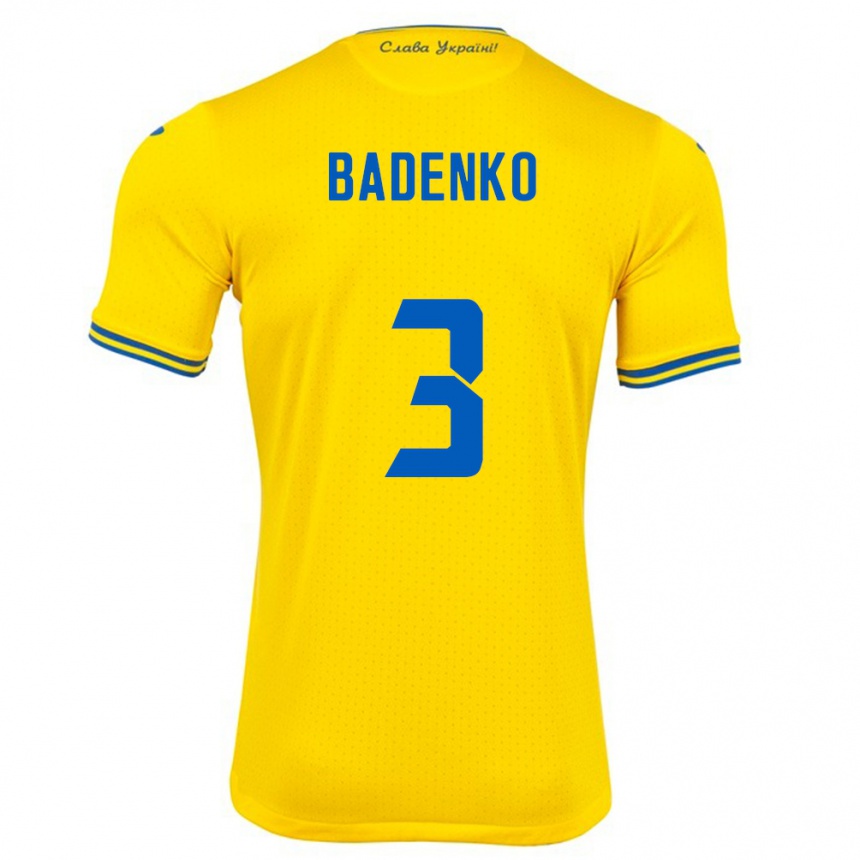 Niño Fútbol Camiseta Ucrania Ilya Badenko #3 Amarillo 1ª Equipación 24-26 Argentina