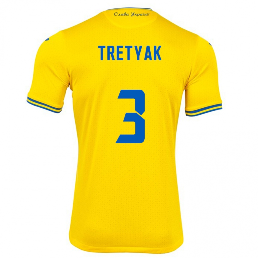 Niño Fútbol Camiseta Ucrania Demyan Tretyak #3 Amarillo 1ª Equipación 24-26 Argentina