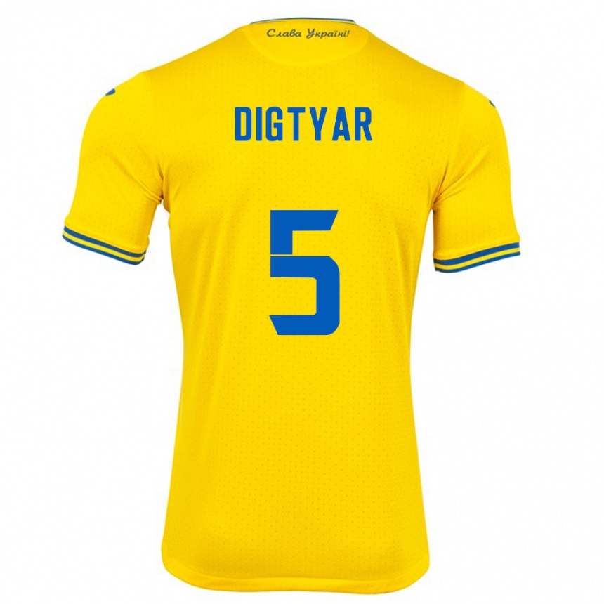 Niño Fútbol Camiseta Ucrania Kyrylo Digtyar #5 Amarillo 1ª Equipación 24-26 Argentina