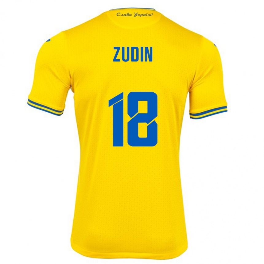 Niño Fútbol Camiseta Ucrania Dmytro Zudin #18 Amarillo 1ª Equipación 24-26 Argentina