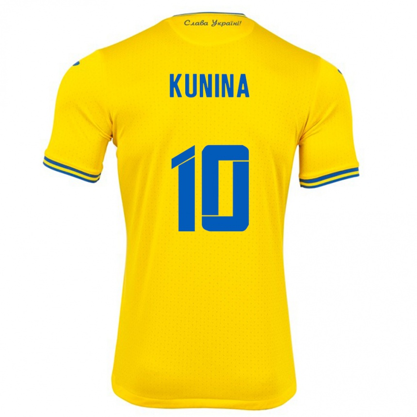 Niño Fútbol Camiseta Ucrania Nadiia Kunina #10 Amarillo 1ª Equipación 24-26 Argentina