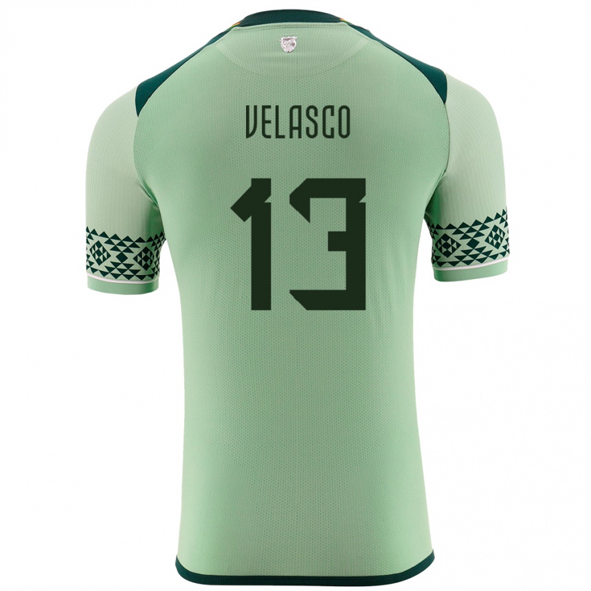 Niño Fútbol Camiseta Bolivia Jhon Velasco #13 Verde Claro 1ª Equipación 24-26 Argentina