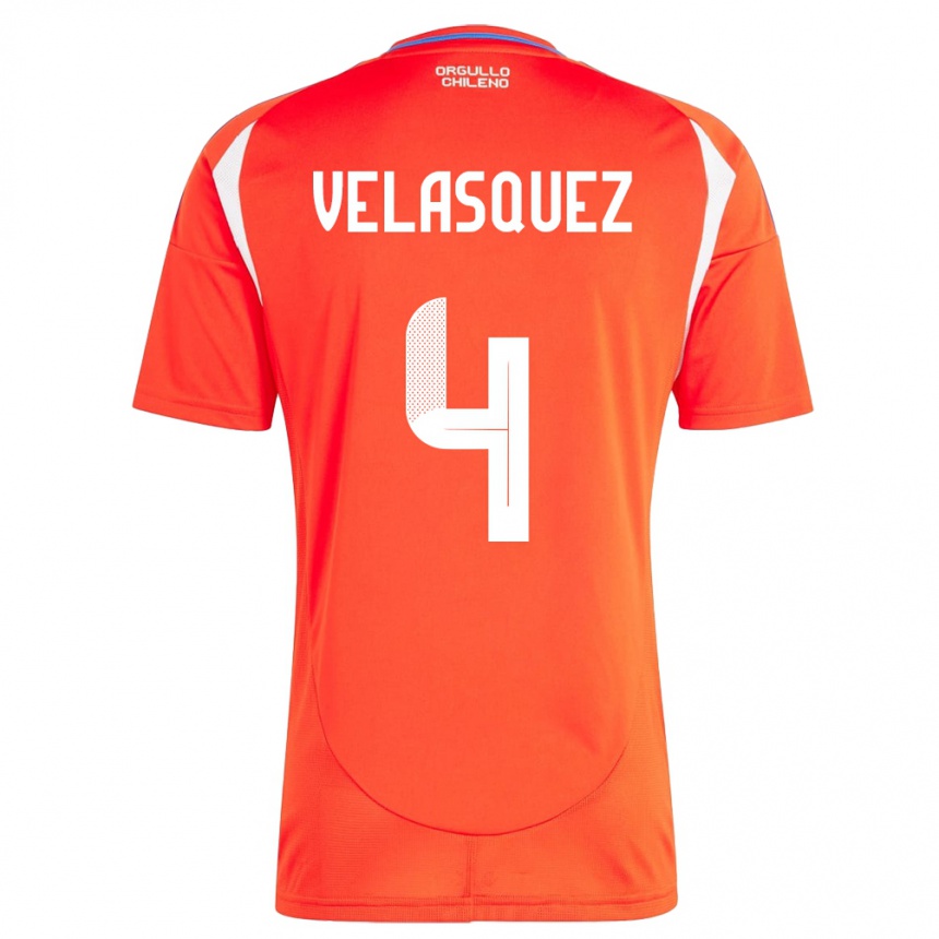 Niño Fútbol Camiseta Chile Lucas Velásquez #4 Rojo 1ª Equipación 24-26 Argentina