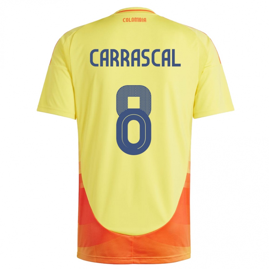 Niño Fútbol Camiseta Colombia Jorge Carrascal #8 Amarillo 1ª Equipación 24-26 Argentina