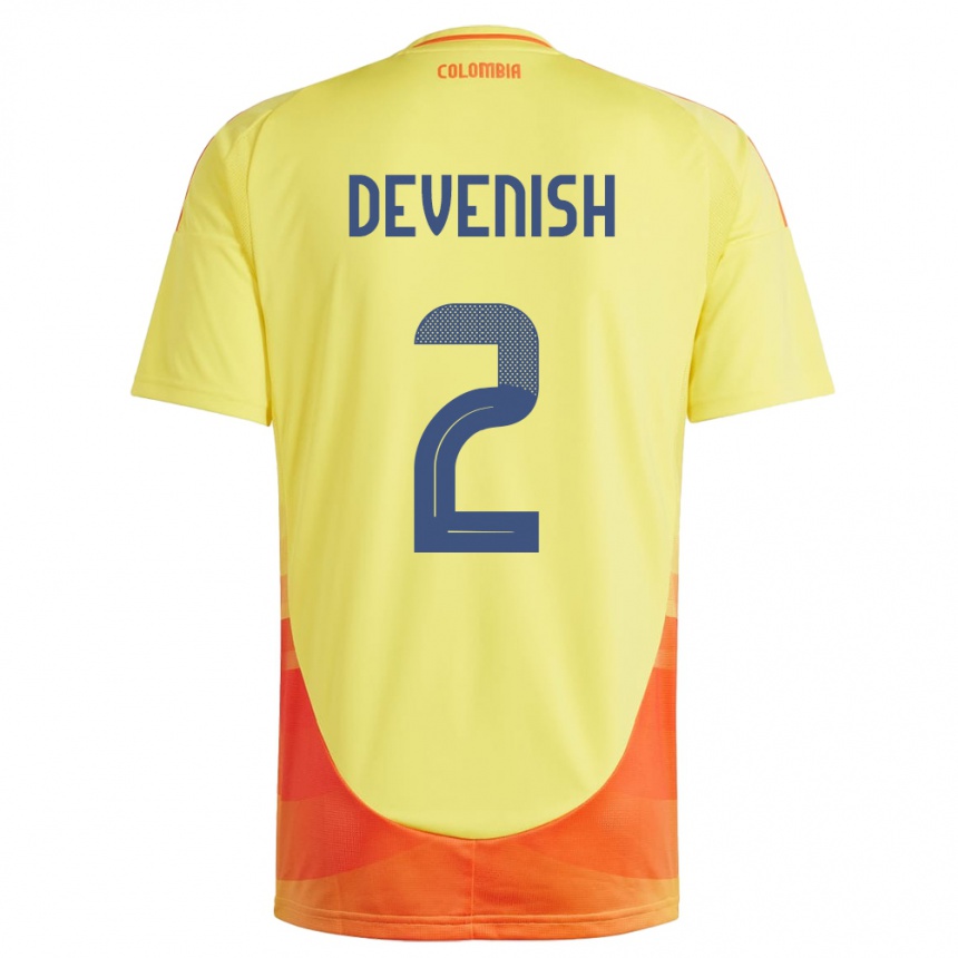 Niño Fútbol Camiseta Colombia Cristian Devenish #2 Amarillo 1ª Equipación 24-26 Argentina