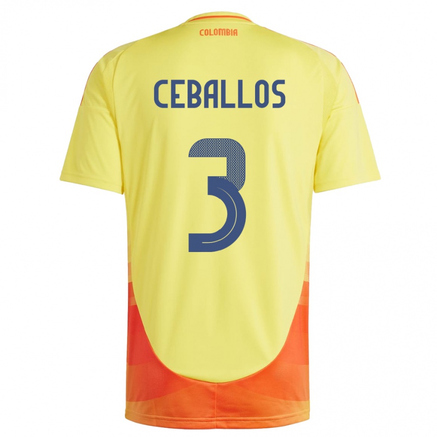 Niño Fútbol Camiseta Colombia Brayan Ceballos #3 Amarillo 1ª Equipación 24-26 Argentina