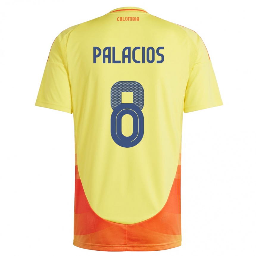 Niño Fútbol Camiseta Colombia Brahian Palacios #8 Amarillo 1ª Equipación 24-26 Argentina