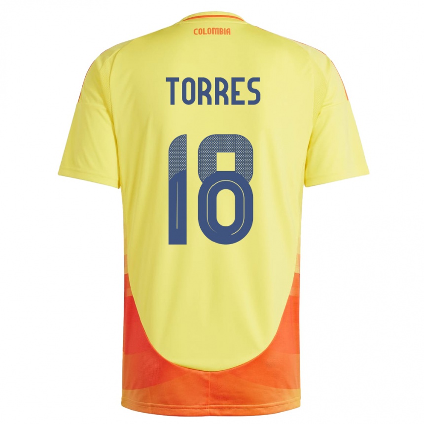 Niño Fútbol Camiseta Colombia Jhojan Torres #18 Amarillo 1ª Equipación 24-26 Argentina