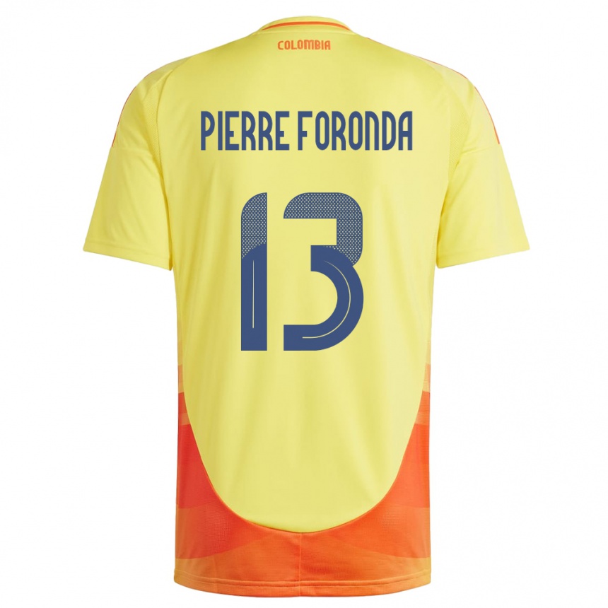 Niño Fútbol Camiseta Colombia Jean Pierre Foronda #13 Amarillo 1ª Equipación 24-26 Argentina