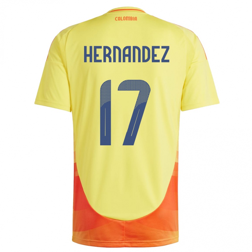 Niño Fútbol Camiseta Colombia Jhoan Hernández #17 Amarillo 1ª Equipación 24-26 Argentina