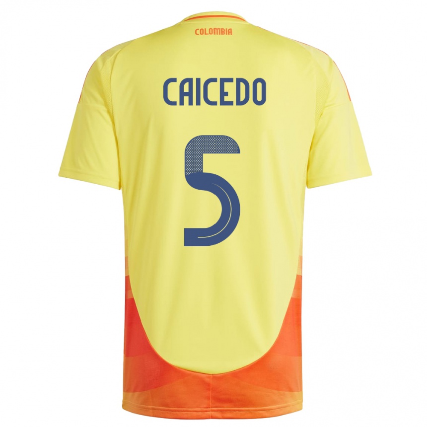 Niño Fútbol Camiseta Colombia Kelly Caicedo #5 Amarillo 1ª Equipación 24-26 Argentina