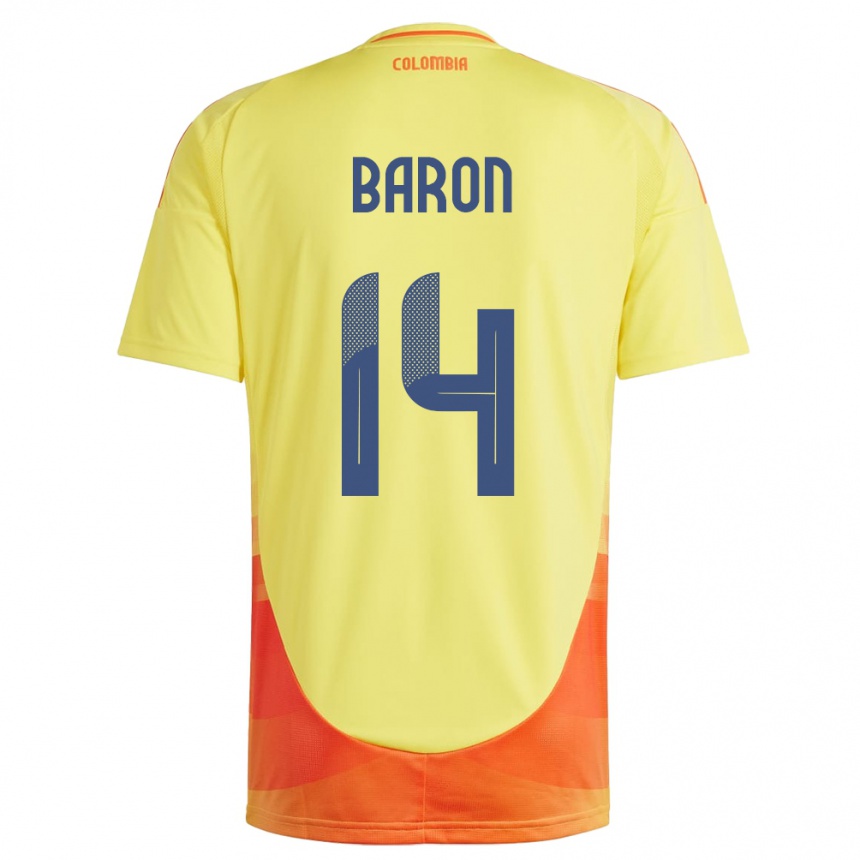 Niño Fútbol Camiseta Colombia Ángela Barón #14 Amarillo 1ª Equipación 24-26 Argentina