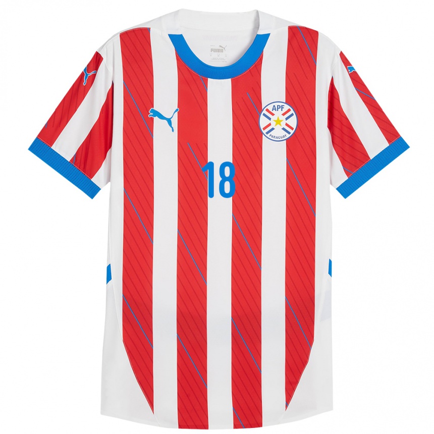 Niño Fútbol Camiseta Paraguay Camila Arrieta #18 Blanco Rojo 1ª Equipación 24-26 Argentina