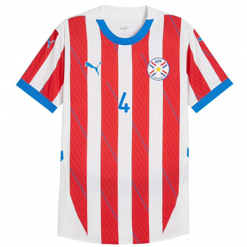 Niño Fútbol Camiseta Paraguay Matías Espinoza #4 Blanco Rojo 1ª Equipación 24-26 Argentina