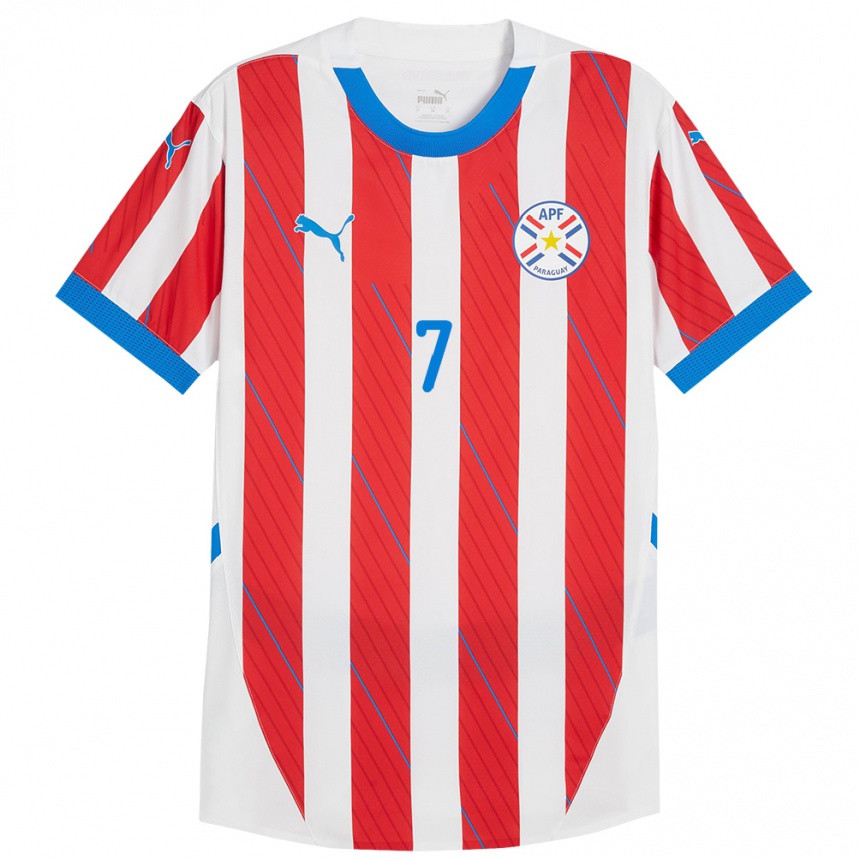 Niño Fútbol Camiseta Paraguay Diego González #7 Blanco Rojo 1ª Equipación 24-26 Argentina