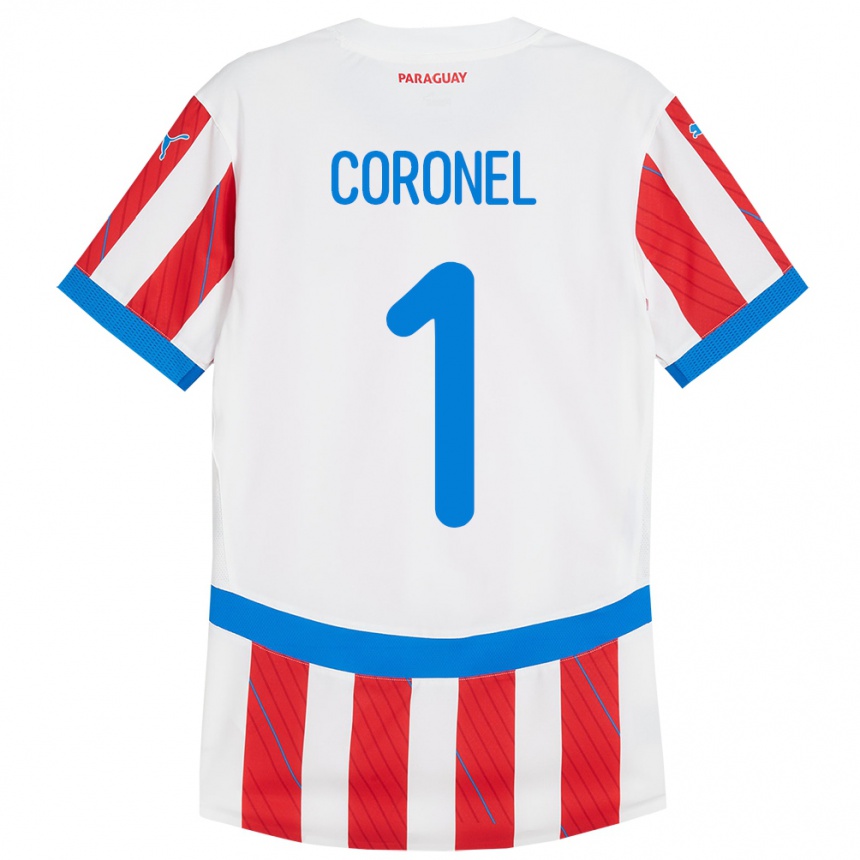 Niño Fútbol Camiseta Paraguay Carlos Coronel #1 Blanco Rojo 1ª Equipación 24-26 Argentina